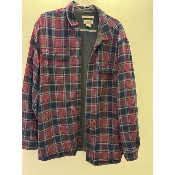 LL Bean Fleece Lined Flannel Shirt Mens Large Plaid Jacket Shacket Traditional - Picture 1 of 9